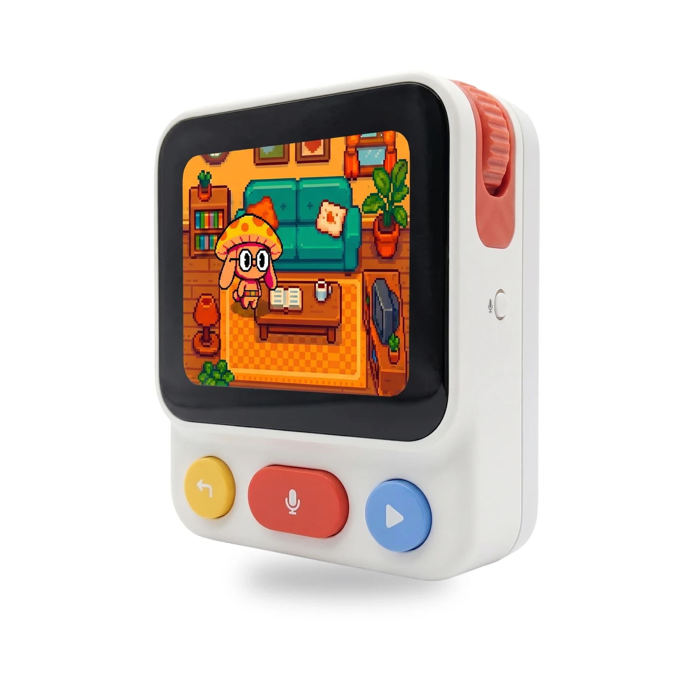 Nowa device front view showing the screen and three colorful buttons